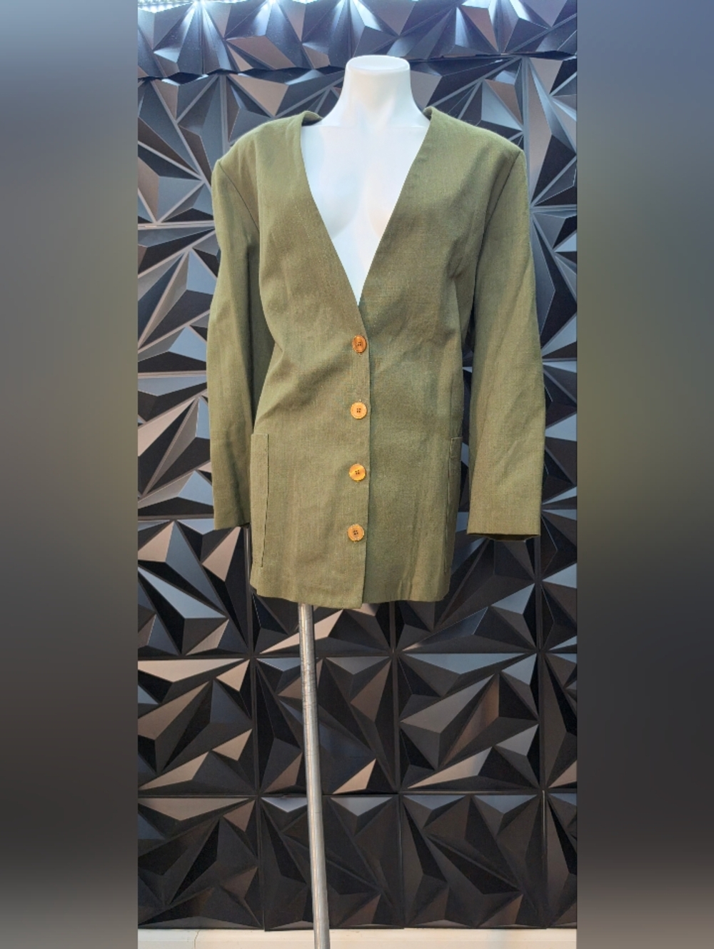 Olive Green Women's Single-Breasted Button Blazer